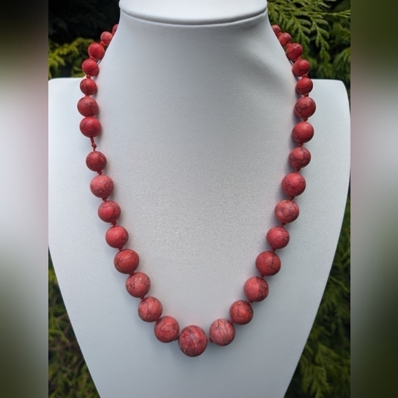 Vintage Handmade Moroccan Frosted Red Turquoise Bead Unique Necklace - Picture 5 of 7